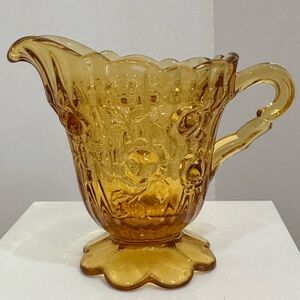 Vintage Fenton Cabbage Rose Amber Glass Creamer
